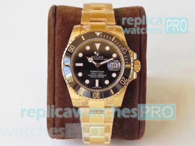Noob Factory 3135 Replica Rolex Submariner Watch Black Dial Yellow Gold Case